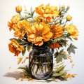 Highly Detailed Marigold Watercolor Clipart In Vibrant Colors