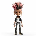 Highly Detailed Metal Sculpted Female Girl With Mohawk In Black And Pink Clothing