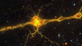 A highly detailed microscopic image showcasing a glowing golden neuron. Generative AI