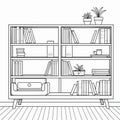 Unique Bookshelf Coloring Pages With Mid-century Illustration Style