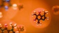 Highly detailed molecular structure of caffeine molecule with visible atomic bonds and color-coded atoms on blurred scientific Royalty Free Stock Photo