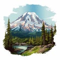 Highly Detailed Mount Rainier Cartoon Composition Sticker