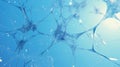 Blue color displays cell structure and brain patterns. Some neurons glow in soft light blue in a highly detailed textured display
