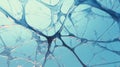 Blue color displays cell structure and brain patterns. Some neurons glow in soft light blue in a highly detailed textured display