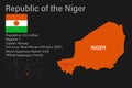 Highly detailed Niger map with flag, capital and small map of the world