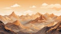 Highly Detailed Orange Landscape Illustration With Mountains