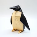 Highly Detailed Origami Penguin With Black And Gold Paper