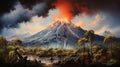 Ancient Volcano A Highly Detailed Airbrushed Painting Of Nature\'s Majesty