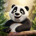 Highly Detailed Panda Bear Character Standing On Log - Uhd Image