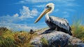 Highly Detailed Pelican Oil Painting In Realistic Style