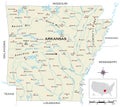 Highly detailed physical map of the US state of Arkansas