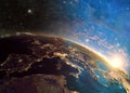 Highly detailed planet earth in the morning, Royalty Free Stock Photo