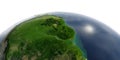 Detailed Earth on white background. South America. Brazil, Guyana, Suriname, French Guiana