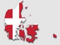 Highly detailed political Denmark map, Filled With the National Flag