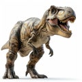 Lifelike Model of a Tyrannosaurus Rex Poised in a Dynamic Roar Against a Pure White Backdrop Created With Generative AI Technology