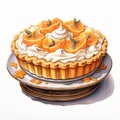 Delicate Orange Slice Pie: A High Detailed Editorial Illustration In The Style Of Masamune Shirow