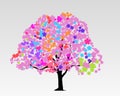 A highly detailed stylish and beautiful design of a tree in multiple colors.