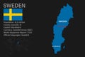 Highly detailed Sweden map with flag  capital and small map of the world Royalty Free Stock Photo