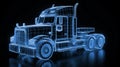 Glowing Wireframe of a 16-Wheeler American Truck
