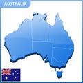 Highly detailed three dimensional map of Australia. Administrative division. Royalty Free Stock Photo