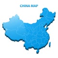 Highly detailed three dimensional map of China with regions border