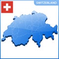 Highly detailed three dimensional map of Switzerland. Administrative division.