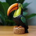 Highly Detailed Toucan Figurine On Wooden Plywood - Unique And Artistic Design