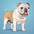 Hyper-realistic Bulldog Cartoon Illustration On Blue Background