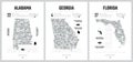 Highly detailed vector silhouettes of US state maps, Division United States into counties, political and geographic subdivisions