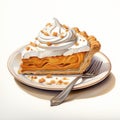 Highly Detailed Watercolor Illustration Of Pumpkin Chiffon Pie With Cinnamon Roll Crust