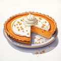 Highly Detailed Watercolor Illustration Of Pumpkin Chiffon Pie With Pecan Shortbread Crust Royalty Free Stock Photo