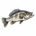 Highly Detailed Woodcut Illustration Of Bigmouth Bass