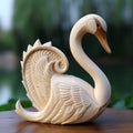 Highly Detailed Wooden Swan Sculpture On Table - Online Sculpture By Oleksandr Bogomazov