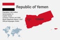 Highly detailed Yemen map with flag, capital and small map of the world