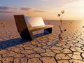 Futuristic Bench on Arid Plain at Sunset Royalty Free Stock Photo