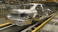 Highly efficient assembly line for modern car production in a bustling factory setting