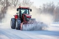 Highly efficient snow blower car effectively clears snow from the road during winter season