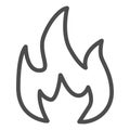 Highly flammable line icon. Attention fire warning sign. Firefighter vector design concept, outline style pictogram on Royalty Free Stock Photo