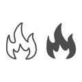 Highly flammable line and solid icon. Attention fire warning sign. Firefighter vector design concept, outline style Royalty Free Stock Photo