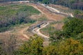 Highly fortified border fence at the Korean DMZ, with watch towers, South Korea