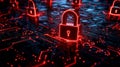 A highly intricate quantum circuit board with data lock icons, representing the sophisticated technology and engineering