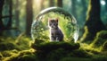 Highly Intricately Detailed Photograph Of Beautiful Cute Little One Month Old Kitten Meowing In A Crystal Ball