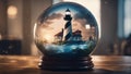 highly intricately detailed photograph of St. Augustine Lighthouse inside a glass ball