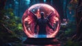 highly intricately Digital Painting of a winged Evil Vampire Demon inside a lightning glass ball