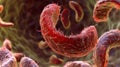 A highly magnified image of a sickle cell the abnormal shape indicative of a genetic disorder that can impact the