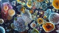 A highly magnified view of a drop of water showcasing the diverse array of microscopic s that can be found swimming a