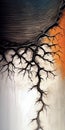 Closeup Painting of a Tree: Black, Orange, and White Colors with Cracked Ground Royalty Free Stock Photo