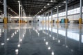 Highly polished epoxy floor in empty warehouse, Generative Ai Royalty Free Stock Photo