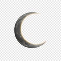 Realistic Volumetric Crescent Moon with Earthshine and Glow on Transparent Background Royalty Free Stock Photo