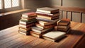 Stack of Books on Wooden Table in Cozy, Inviting Setting Royalty Free Stock Photo